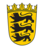 Wappen des Landes Baden-Württemberg mit drei schwarzen Löwen auf gelbem Schild und stilisierter Krone darüber.