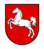 Wappen des Landes Niedersachsen mit weißem springenden Pferd auf rotem Schild.